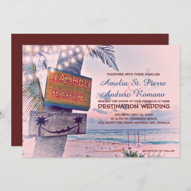 String Lights Beach Destination Mariage Invitation (Devant / Derrière)