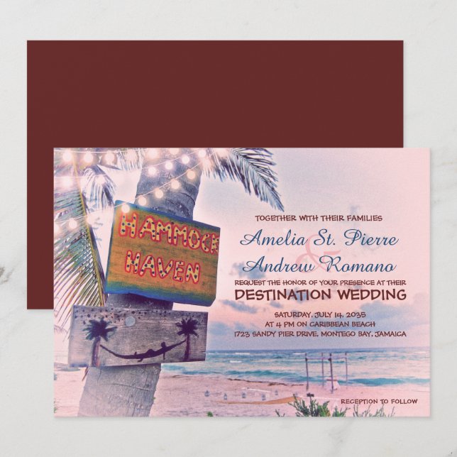 String Lights Beach Hochzeit in Urlaubsort Einladu Einladung (Vorne/Hinten)