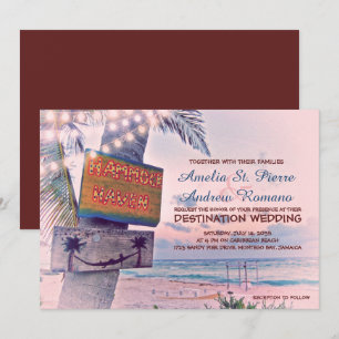 String Lights Beach Hochzeit in Urlaubsort Einladu Einladung
