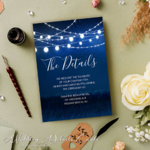 String Lights Blue and Silver Wedding Details Card Begleitkarte