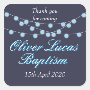 String Lights Blue Baptisse Christening Fevor Quadratischer Aufkleber