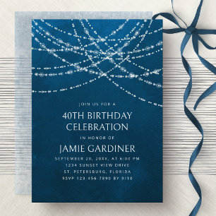 String Lights Blue Birthday Einladung