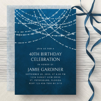 String Lights Blue Birthday Einladung
