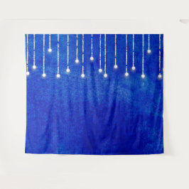 String Lights Blue Christmas Foto Stand Hintergrun Wandteppich