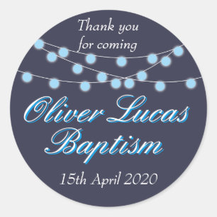String Lights Blue Taufe Christening Gefallen Runder Aufkleber