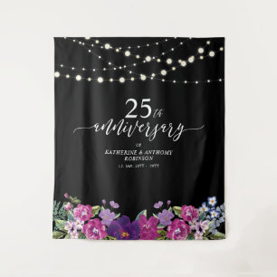 String Lights & Blume 25. Hochzeitstag Wandteppich