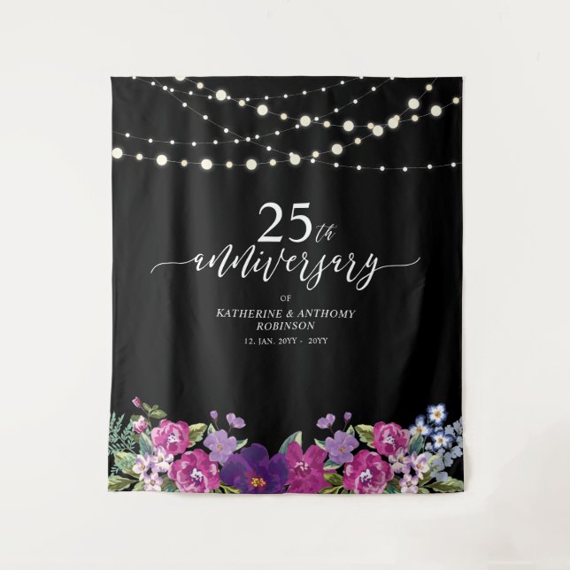 String Lights & Blume 25. Hochzeitstag Wandteppich (Vorderseite)