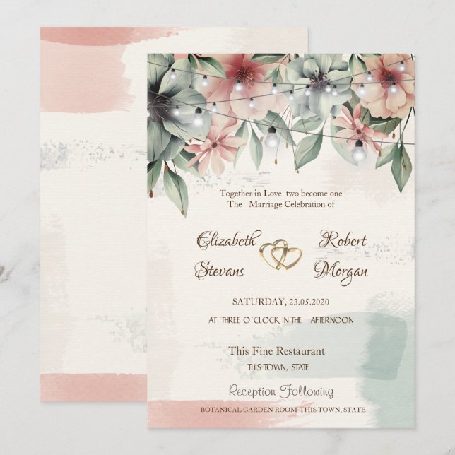 String Lights, Brush Stroke, Blumenzehen Einladung (Vorne/Hinten)