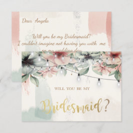 String Lights, Brush Stroke, Floral Bridesmaid Car Einladung