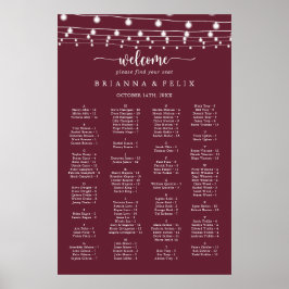 String Lights Burgundy Alphabetical Seekarte Poster