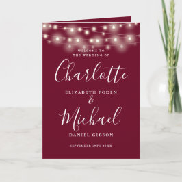 String Lights Burgundy Elegante Script Wedding Programm