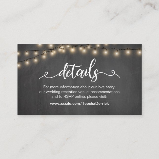 String lights, Chalkboard, weiß, Hochzeitdetails Begleitkarte (Vorderseite)