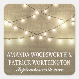 String Lights Country Rustic Burlap Gastgeschenke  Quadratischer Aufkleber