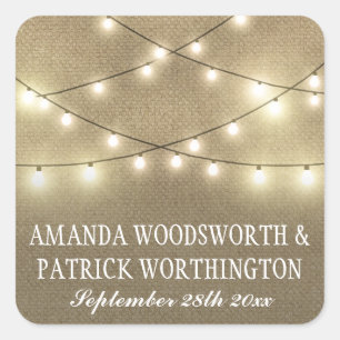 String Lights Country Rustic Burlap Gastgeschenke  Quadratischer Aufkleber