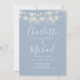 String Lights Dusty Blue Elegant Script Wedding Einladung