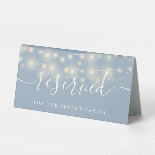 String Lights Dusty Blue Wedding vorbehalten Tischaufsteller (Vorderseite)
