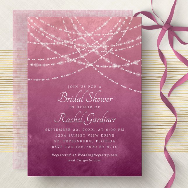 String Lights Dusty Rose Pink Brautparty Einladung (Von Creator hochgeladen)