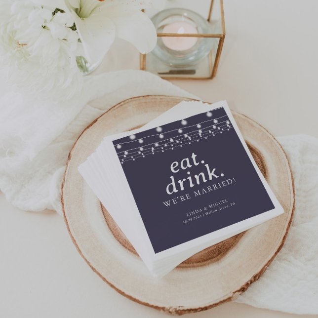 String Lights Eat Drink Wir sind Verheiratet Hochz Serviette (Von Creator hochgeladen)