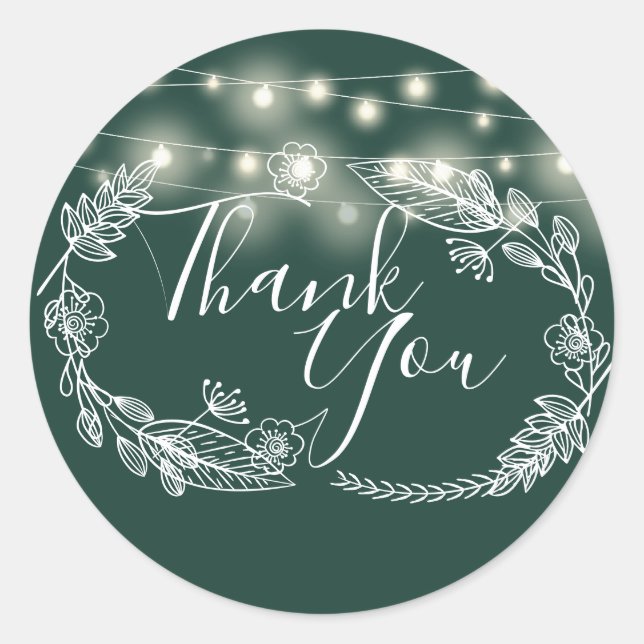 String Lights Emerald Green Floral Vielen Dank Runder Aufkleber (Vorderseite)