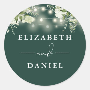 String Lights Floral Emerald Gastgeschenk Hochzeit Runder Aufkleber