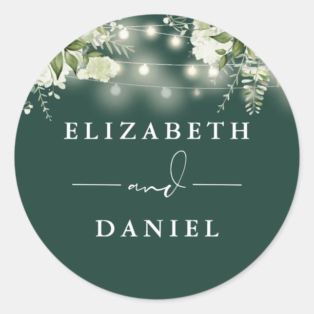 String Lights Floral Emerald Gastgeschenk Hochzeit Runder Aufkleber (Vorderseite)