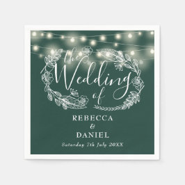 String Lights Floral Emerald Green Wedding Serviette