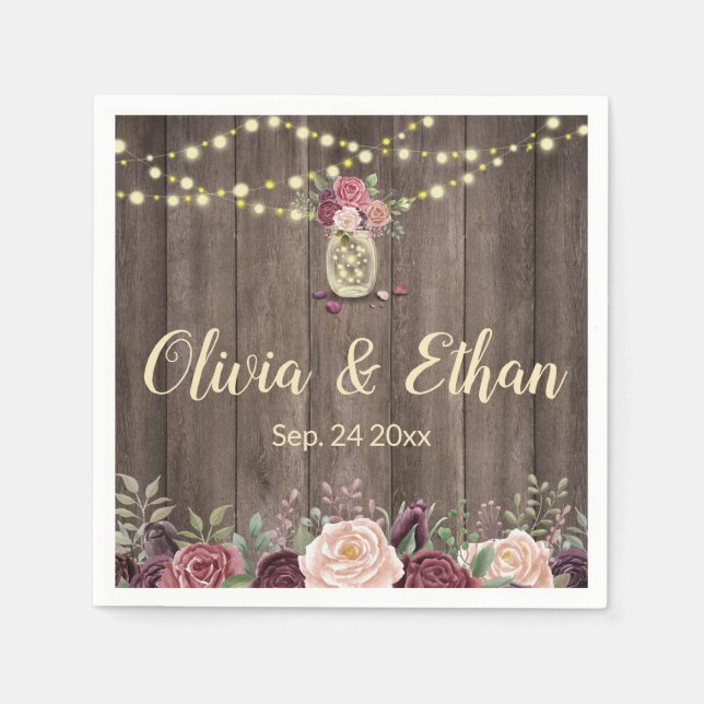 String Lights Floral Mason Jar Serviette (Vorderseite)