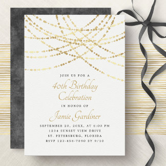 String Lights Gold Elegante Geburtstag Einladung