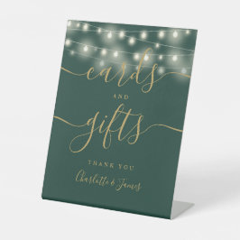 String Lights Green Gold Script Cards und Geschenk Sockelschild