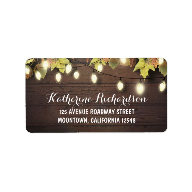 String lights & Herbstlaubs rustikale Adressetiket Adressaufkleber (Vorne)