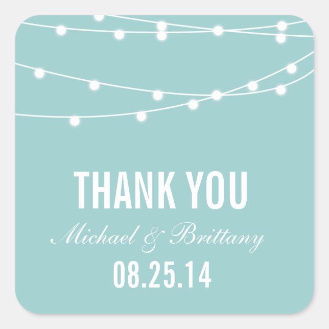 String Lights | Hochzeitskleber Quadratischer Aufkleber (Vorderseite)