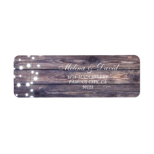 String Lights Holzes Hintergrundadresse Label (Vorne)