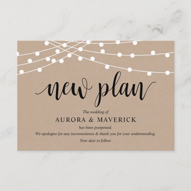 String Lights Kraft, Schwarz, Hochzeitverschiebung Begleitkarte (Vorderseite)