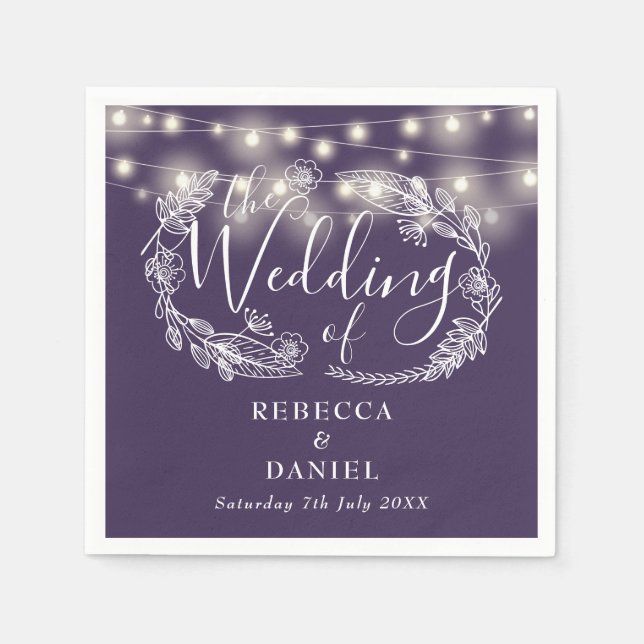 String Lights Lila SkriptWedding Serviette (Vorderseite)