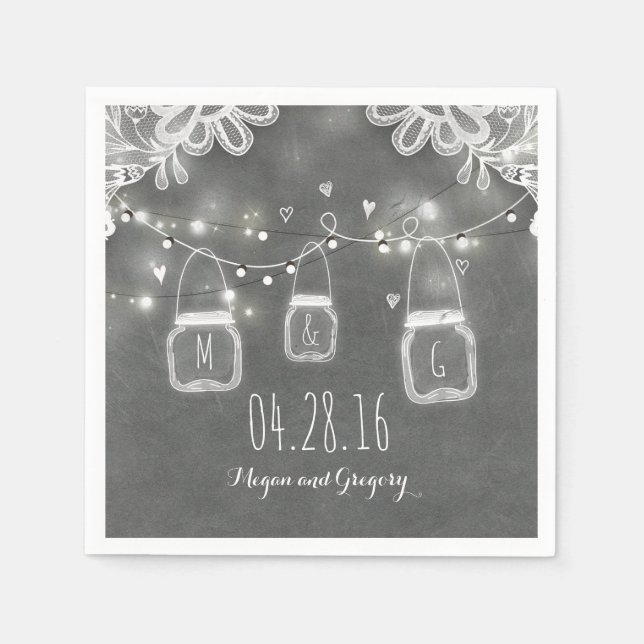 String Lights Mason Jar und Lace Rustikale Hochzei Serviette (Vorderseite)