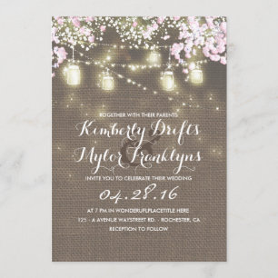 String Lights Mason Jars Rustic Burlap Wedding Einladung