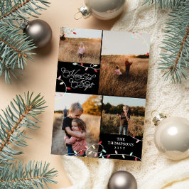 String Lights Merry Bright Christmas Photo Collage Feiertagskarte