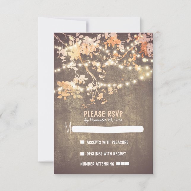 String lights Moderne rustikale Hochzeitskarten RS RSVP Karte (Vorderseite)