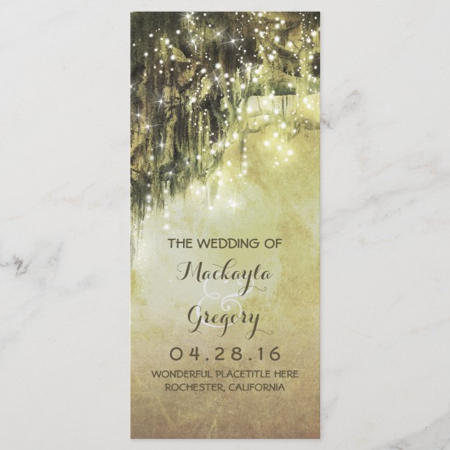 String Lights Moss Branches Wedding Programs Programm (Vorderseite)