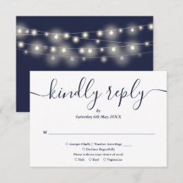 String Lights Navy Blue Script Auswahl RSVP Karte