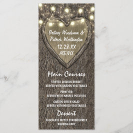 String Lights + Oak Tree Bark Wedding Menu Cards Menükarte