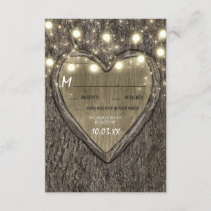 String Lights + Oak Tree Bark Wedding RSVP Cards