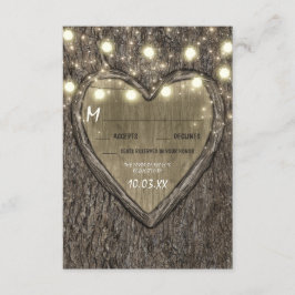 String Lights + Oak Tree Bark Wedding RSVP Cards Karte