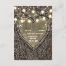 String Lights + Oak Tree Bark Wedding RSVP Cards Karte