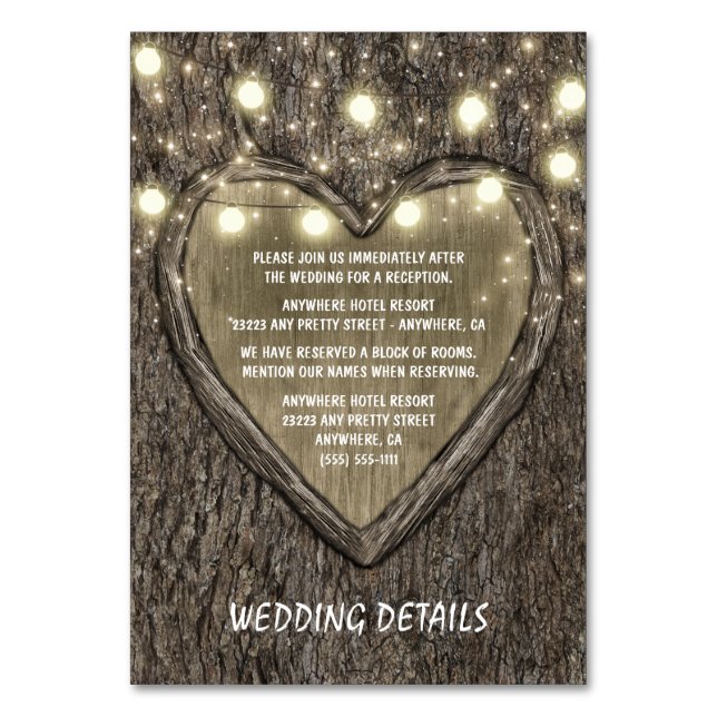 String Lights + Oak Tree Wedding Cards Tischnummer (Vorderseite)