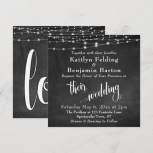 String Lights on Chalkboard Typografy Wedding Einladung