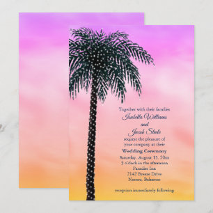 String Lights Palm Tree Sunrise Faire-part de mari