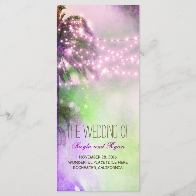 String Lights Palms Beach Purple Mariage Programme (Devant)