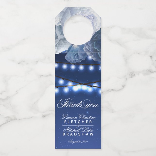 String lights Personalisiert Blue Wedding Vielen D Flaschenanhänger (Vorderseite)