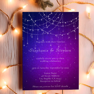 String Lights QR Code Lila Blue Wedding Einladung